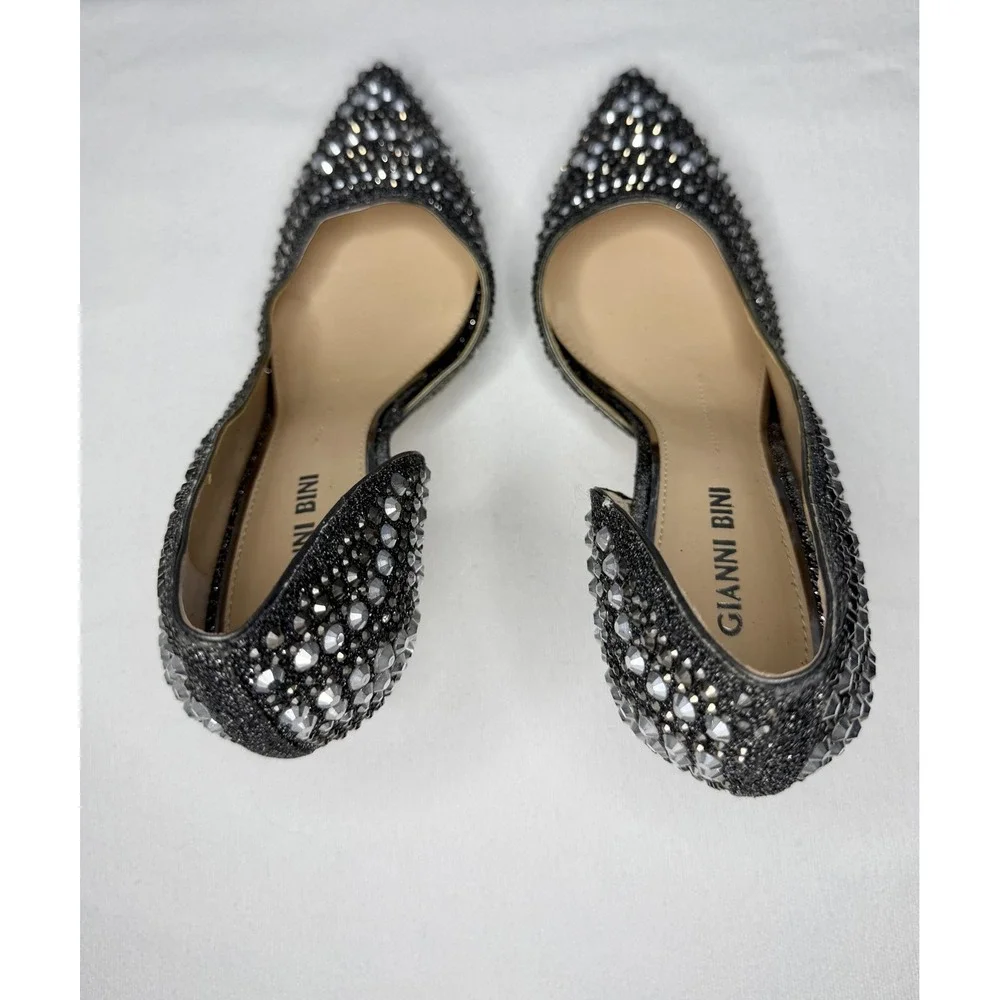 Gianni Bini Shoes 8.5 Silver Rhinestone Crystal D'Orsay Pointed Stiletto Pumps